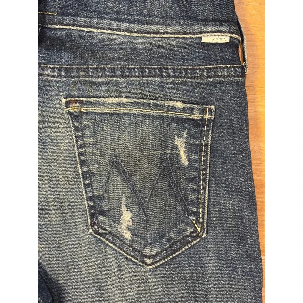 Mother The Rascal Ankle Undone Step Fray Jeans Dark‎ Graffiti Size 27 Distressed